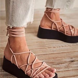 New Free People Georgie Wrap Wedge Sandals Size 38